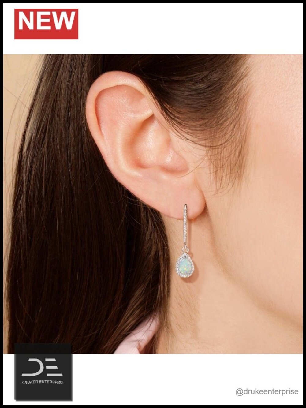 Sterling Silver Created Opal Leverback Earrings Pear Drop Birthstone - Picture 6 of 6